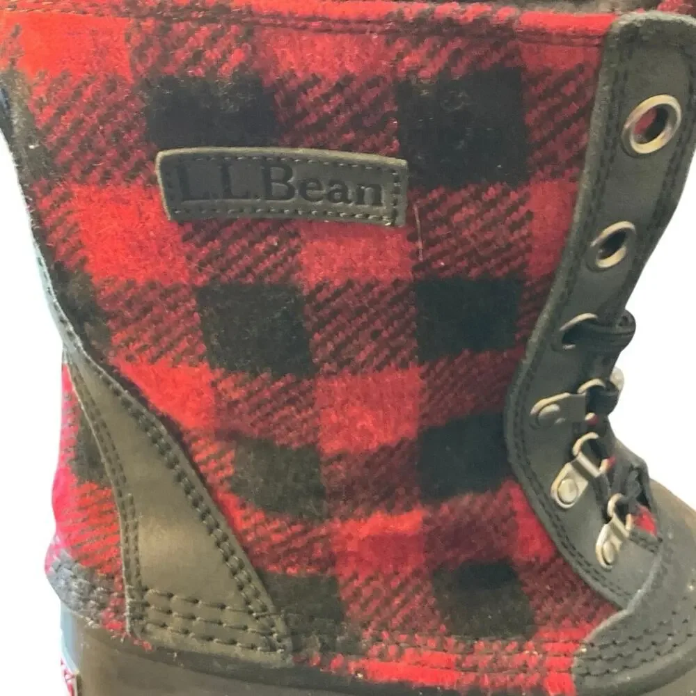 LL Bean Boots Mens 9 Medium Red Black Buffalo Plaid Waterproof Winter Snow Boots